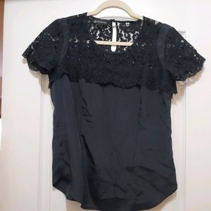 Black blouse lace-trim top